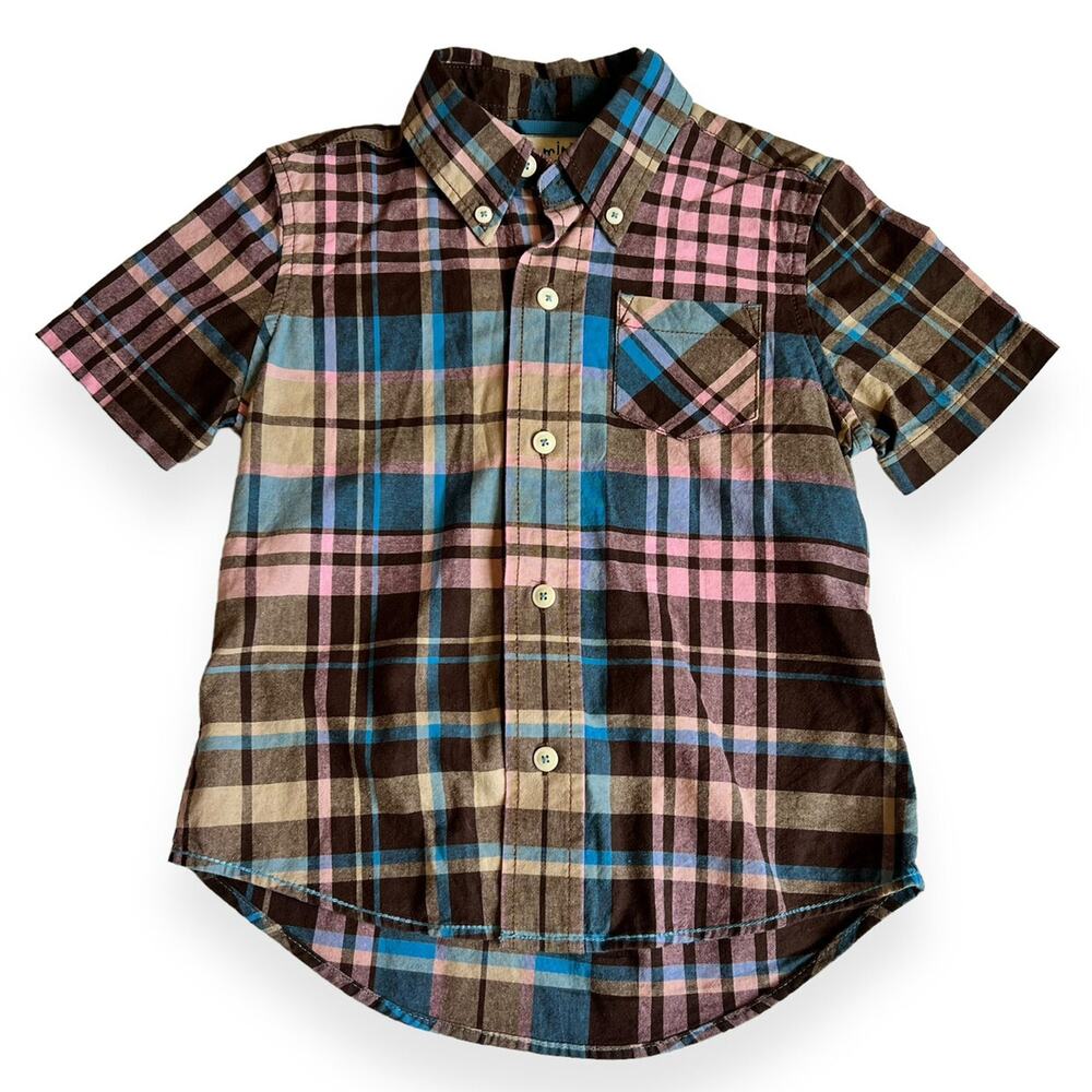 Mini Boden Plaid Button-Up 3-4Y